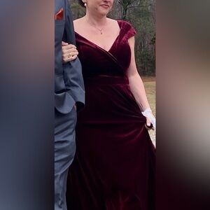 Xscape Velvet High Low Dress in Deep Burgundy